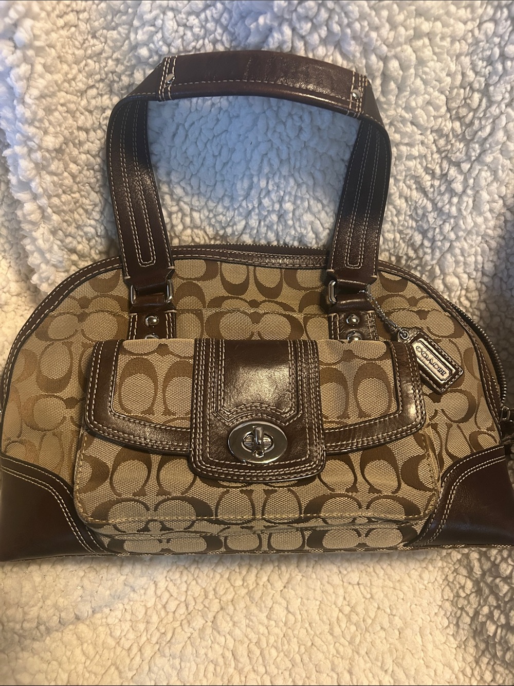 Coach Brown and Khaki Signature Canvas Shoulder Bag